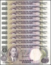 Philippines 100 Piso, 1969 ND, P-147a, UNC X 10 PCS