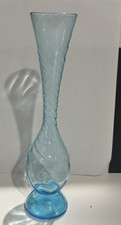 Vintage Aqua Blue Bud Vase Hand-blown diamond pattern