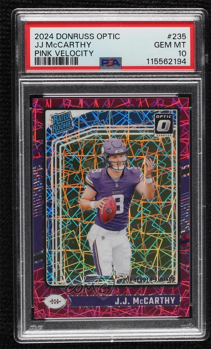 2024 Donruss Optic Pink Velocity Prizm 71/80 JJ McCarthy #235 PSA 10 GEM MT 0g4t