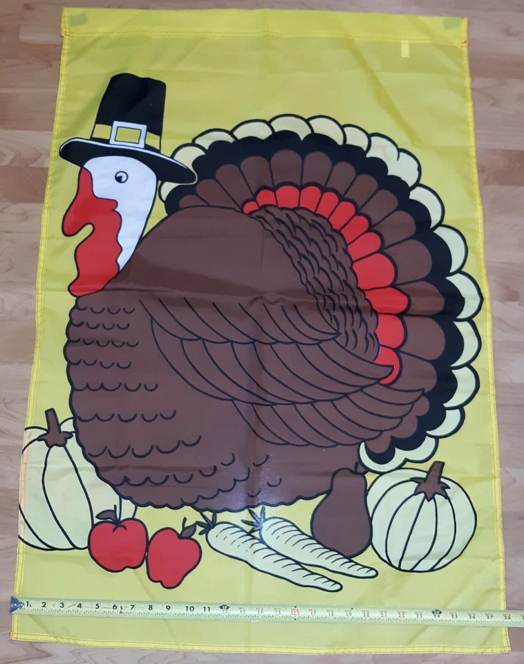 Bandera de jardín de pavo vintage poliéster de acción de gracias Taiwán 41"X28" peregrino amarillo Foto 4 de 4
