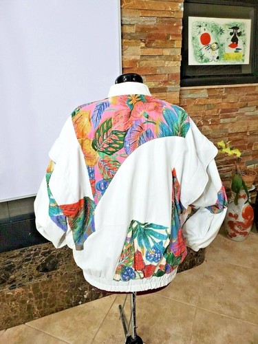 VTG Judith Ann Creation Sequin Beaded White Leather Jacket US L 10-2 Linen 90s - Picture 3 of 12