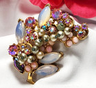 Rhinestone Bead Brooch Pin Vintage Gold Ab Pink