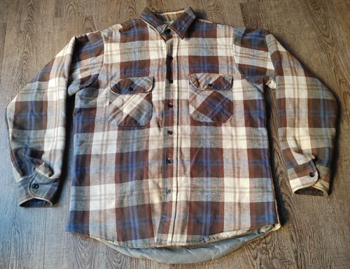 Vintage Five Brother Jacke Herren mittelbraun kariert Flanell Steppfutter Made in USA - Bild 2 von 9
