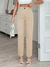 SHEIN Women's Solid Color Elegant High Waist Seam Detail Long Straight Pants 024