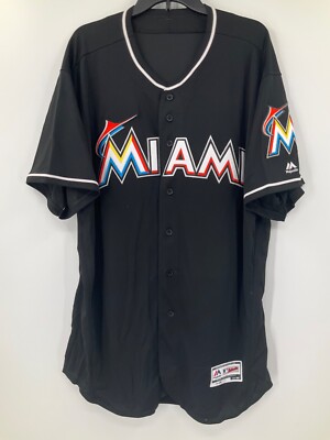 MIAMI MARLINS GAME USED TEAM ISSUED MAJESTIC BLACK JERSEY SIZE:52