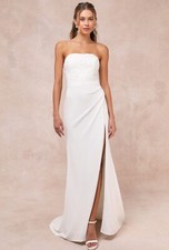 Refined Glow White 3D Embroidered Sequin Strapless Maxi Dress By Lulus Large NEW