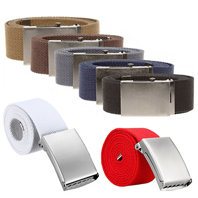 MENS CANVAS BELT WAIST BELT COTTON WEBBING ADJUSTABLE SILVER  display picture 1