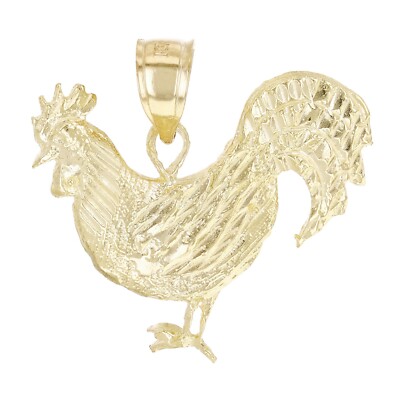 10k Gelbgold Diamantschliff Hahn Hahn Huhn Vogel Charm Anhänger 2,4 Gramm