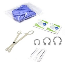 Kit Piercing al Setto con 3 Pinze ad Ago ad Anello a Ferro di Cavallo + Altro 10 Pezzi 