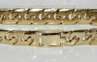 9 Karat Gelbgold auf Silber Herren gemustert massiv Bordstein Kette Armband - 8,5 Zoll