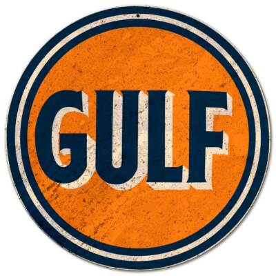 GULF GASOLINE HEAVY DUTY USA MADE 14" ROUND METAL GAS STATION ...