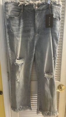 RISEN Distressed Fringe Waist Jeans 3X