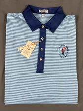 Peter Millar Golf Shirt Polo Pinehurst US Open Logo XL Blue Striped Polyester