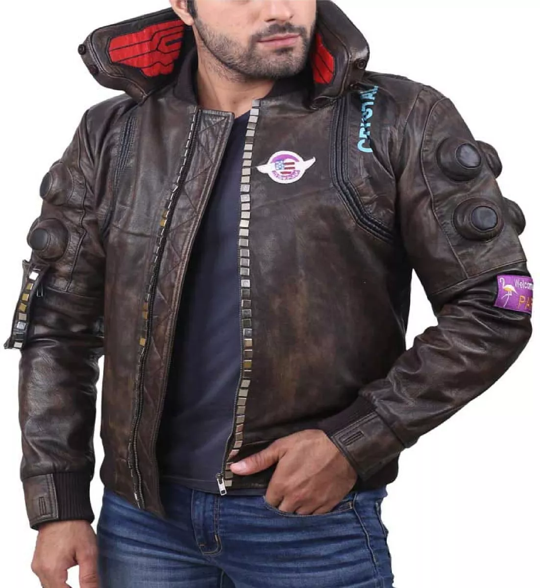 Real Leather Samurai Bomber Jacket for Men - Handmade Gaming