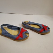 JANIE and JACK Girls Sz 9 Denim Peep Toe Sandals Jean Slingbacks Red Ribbon Bow