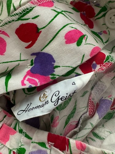 Vintage 60s 70s HERMAN GEIST Skirt 2XS / 21” High Waist Colorful Tulip Print Bow - Picture 9 of 10
