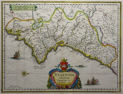 Valentia Regnum - Valencia - W.J. Blaeu - Rare Original Map from 1645