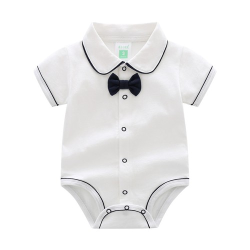 Newborn Baby Boys Bow Short Sleeve Bodysuit for Banquet Wedding Jumpsuit Romper - Picture 20 of 27