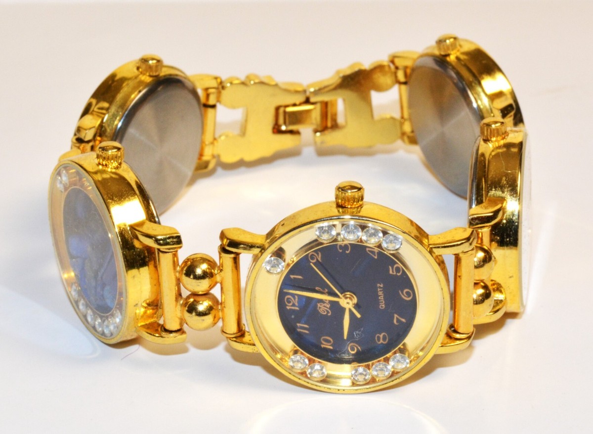 Unique Pearl gold tone multi dial semi precious Women 