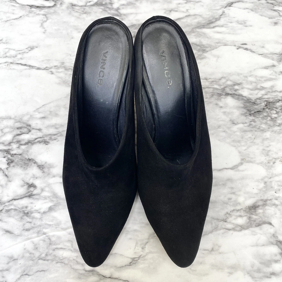 Vince Emberly Suede Leather Pointed Toe High Heel Slip On Mules US
