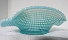 Pre-War Art Glass Glowing Blue & White Opalescent Hobnail Dish MINTY!