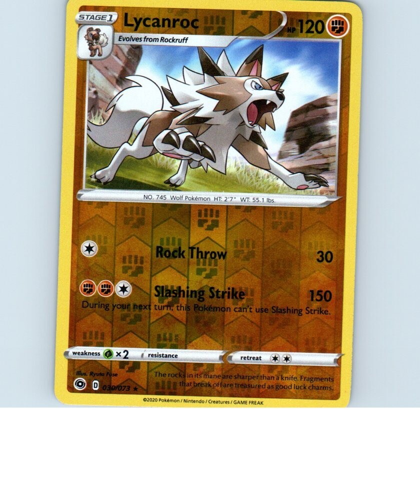 2020 Reverse Holo Lycanroc Pokemon Card 030/073