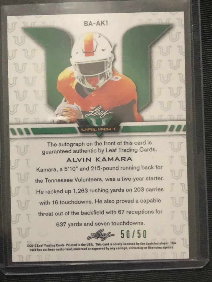 2017 Alvin Kamara Auto RC /50 Leaf Valiant Refractor Saints Signed Rookie SP - Image 3 of 3