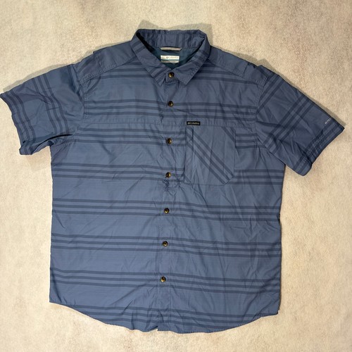 Columbia Button Down Shirt Mens L Short Sleeve Pocket Blue Striped