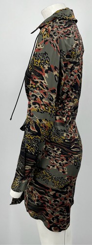 Roberto Cavalli Lace-Up Printed Silk-Satin Mini Shirt Dress sz 40 - Picture 4 of 8
