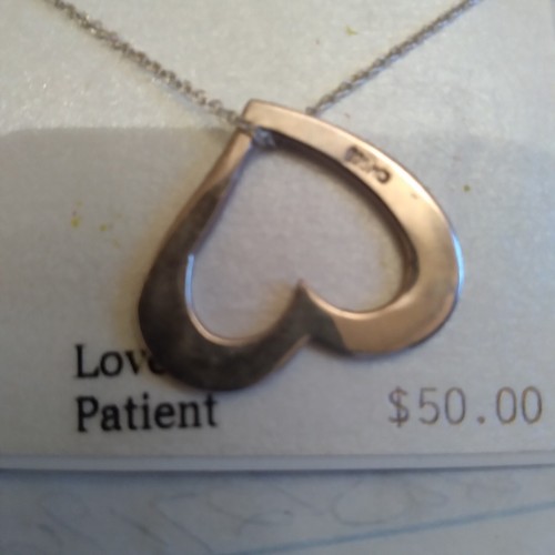 Sterling Silver Open Heart Pendant Love Is Patient Love Is Kind Necklace NEW - Picture 2 of 3