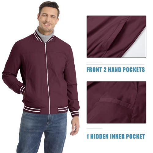 Men's Thin Bomber Jacket Spring Fall Sportswear Casual Full-Zip Baseball Coat US - Picture 37 of 61