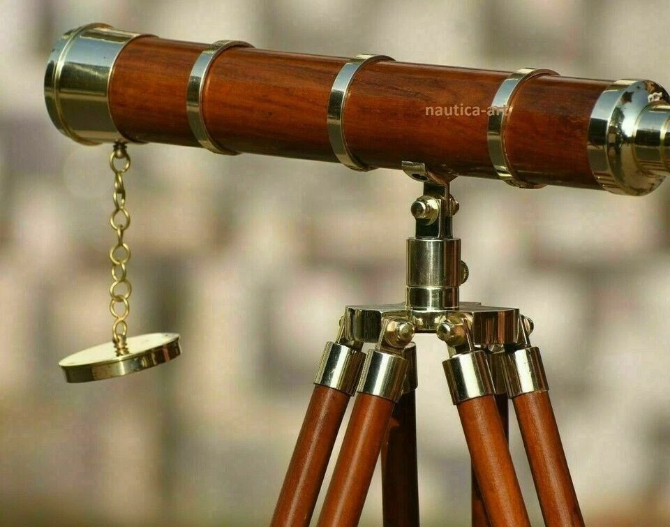 Telescopio de mesa náutica de latón de 18 pulgadas con soporte para trípode de madera Foto 4 de 4