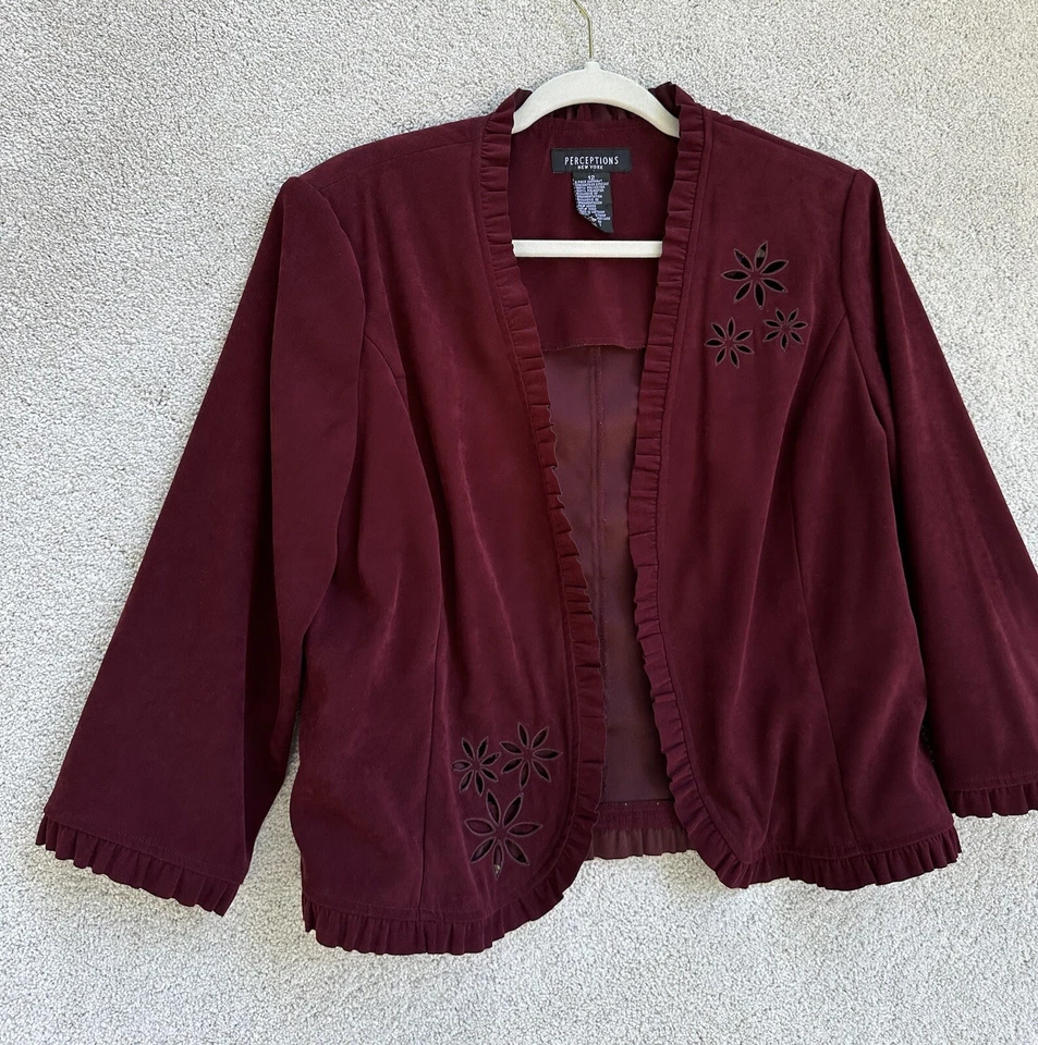 Chaqueta Perceptions Mujer 12 Borgoña Abierta Blazer Acentos Florales Foto 4 de 4