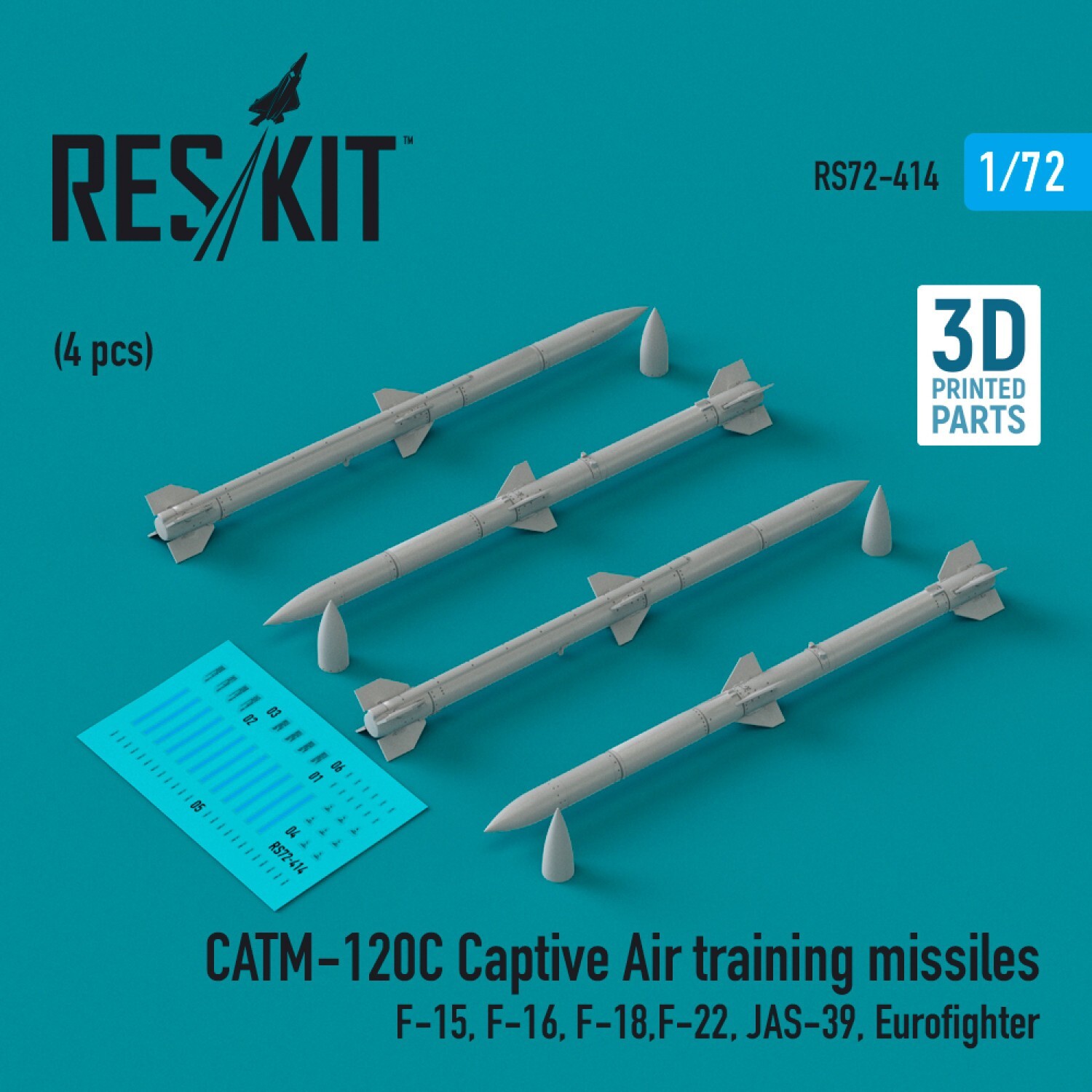 CATM-120C Training Missiles F-15/F-16 4 pcs 1:72 3D Print RS72-0414