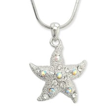 Starfish Necklace Sparkling Crystal Ocean Sea Beach Pendant 18" Chain