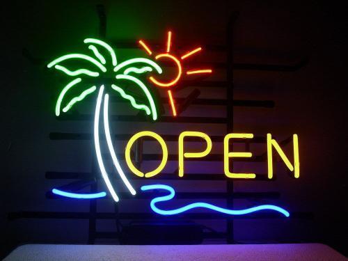 OPEN Sun Beach Neon Sign Light Beer Bar Pub Camping Wall Decor Artwork 17"x14" - Picture 1 of 1