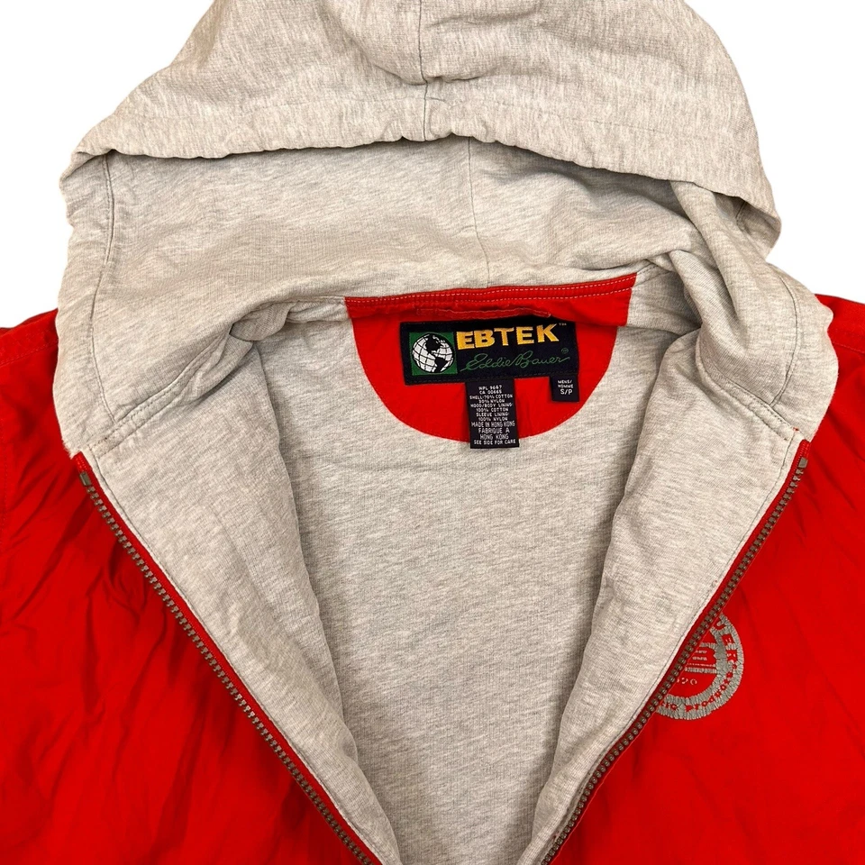 Vintage Eddie Bauer Jacket Mens Small Red Gray EBTEK Hooded Nylon Full Zip 90s - Image 4 of 4