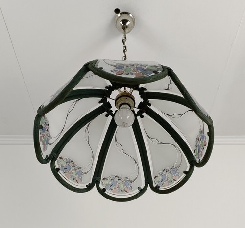 Vintage Chandelier Pendant 1 Light bamboo Colored glass Abstract Japandi Hobo s - Picture 4 of 7