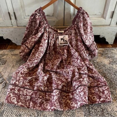 L New Cottage Rose Floral Oversized Cotton Tunic Blouse Top Dress Women's LARGE