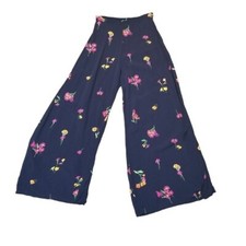 Vtg 90s Betsey Johnson black floral wide leg pants