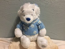Disney Store WINNIE THE POOH 12" Stuffed White Bear Blue Snowflake Plush Retired