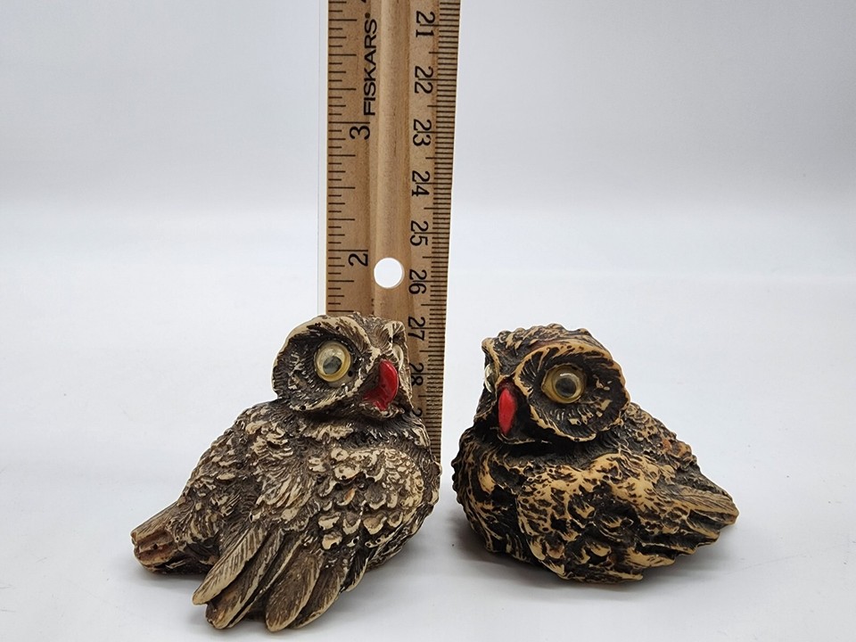 Vintage Owl Statue Hard Plastic Resin Owl Figurine Set of 2 brown owl