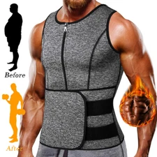 Mens Sauna Vest Body Shaper Waist Trainer Back Support Belly Fat Burner Gym Tops