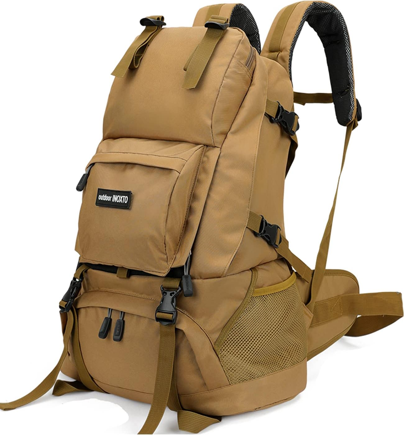 40L Waterproof Hiking Backpack with Rain Cover – Khaki Unisex Design-image