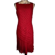 Adrianna Papell Red Ruched Pleated Sheath Dress Size 10 Cocktail Party