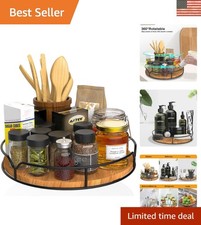 9" Lazy Susan Turntable Organizer in Carbonized Black Elegant Pine Wood Design