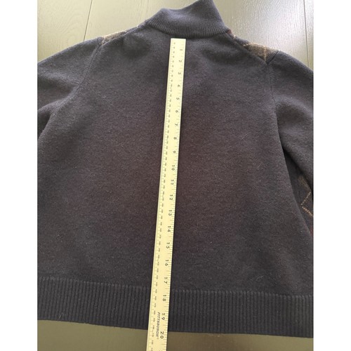 Brooks Brothers Sweater 346 Boys Large Navy Plaid Youth Quarter-Zip Merino Wool - Picture 6 of 7