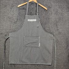 Dean  Deluca Apron Striped Bib Black White Adjustable Cotton Blend Pocket