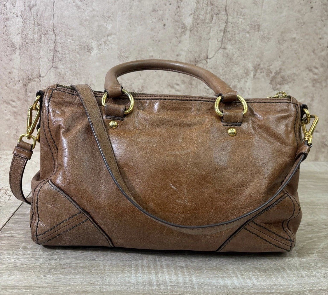 PRADA Vintage Vitello Leather 2Way Shoulder Hand Bag Brown Rare W/strap Medium image 3