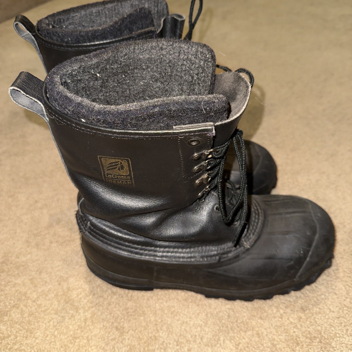 LaCrosse Iceman Boots Men 10 Black Leather Rubber Winter Pac Steel Shank Toe USA Vintage Lacrosse Iceman Insulated Winter Boots - Etsy main image 4